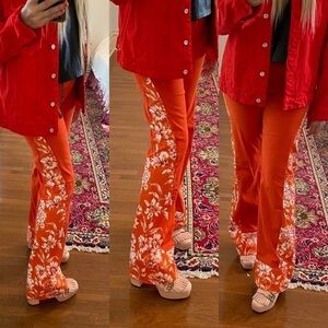 Reworked Straight Leg Orange Vintage Fabric Jeans